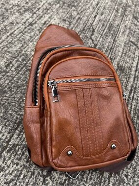 Men's Brown Leather Sling Backpack - Classic Casual Carry